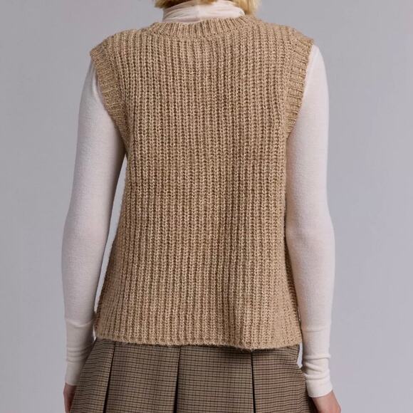 Sweater Vest Women S Beige Oversized Chunky Knit Button Front Pocket Sweater Y2K - Picture 5 of 10